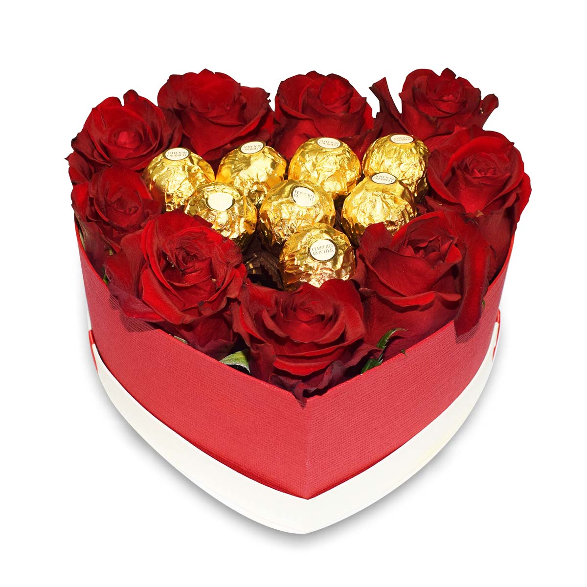 Le Coffret Coeur de Roses Rouges et Ferrero Rocher « Profonde affection »